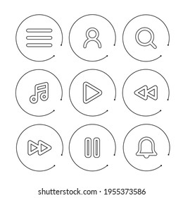 Simple Set of Music, Play, Stop Vector Line Icons. 