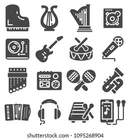 Simple Set of Music Related Vector Icons. Contains such Icons as Guitar, Treble Clef, In-ear Headphones, Trumpet