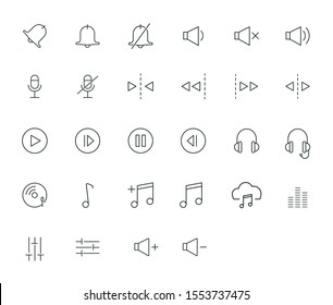 Simple Set of Music Related Vector Line Icons. Contains such Icons as Volume, notes, bells, equalizer and more. Editable Stroke.  - Vector