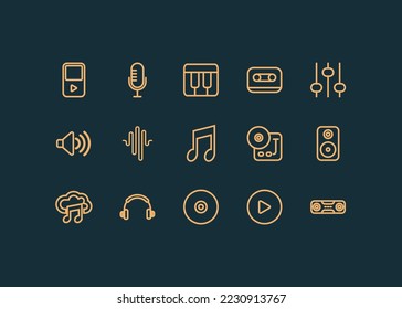 Simple Set of Music Related Vector Line Icons