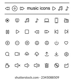 Conjunto simple de iconos de línea vectorial relacionados con la música.