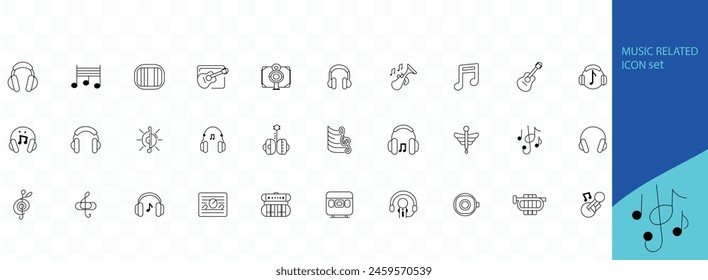 Simple Set of Music Related Vector Line Icons