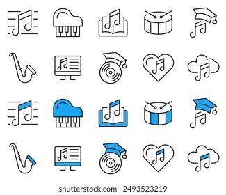 Simple Set of Music Related Vector Line Icons.	