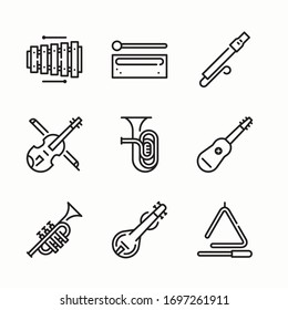 Simple Set Musical Instrument Vector Line Icons.Editable Stroke
