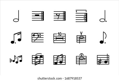 A simple set of music-related vector line icons. Contains icons such as: notes, sheet music, pauses, key, leagues, fermato, sharp, flat, Reprise, and more. Editable Stroke. 48x48 pixels is perfect.