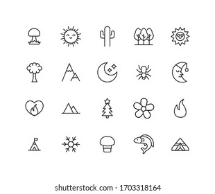 Simple set of nature modern thin line icons. Trendy design. Pack of stroke icons. Vector illustration isolated on a white background. Premium quality symbols.