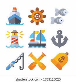 Simple Set Nautical Sailor Vector Color Icons. Color with Editable stroke