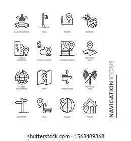 Simple Set of Navigation Related Color Vector Line Icons. Contains such Icons as Store Locator, Office, Home and more.