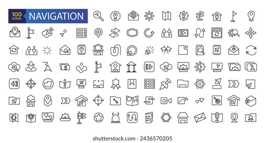 Simple Set of Navigation Related Vector Line Icons. Contains such Icons as Cloakroom, Elevator, Exit, Taxi, flag and more.