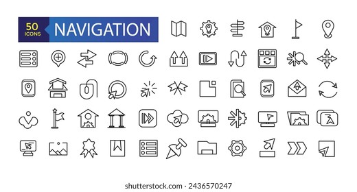 Simple Set of Navigation Related Vector Line Icons. Contains such Icons as Cloakroom, Elevator, Exit, Taxi, flag and more.