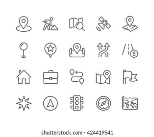 Simple Set of Navigation Related Vector Line Icons. 
Contains such Icons as World Map, Office Location, Traffic Light, Compas and more. 
Editable Stroke. 48x48 Pixel Perfect. 