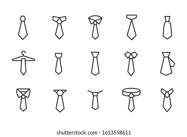 Simple set of necktie modern thin line icons. Trendy design. Pack of stroke icons. Vector illustration isolated on a white background. Premium quality symbols.
