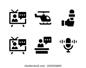 Einfache Set von News Journal verwandten Vector Solid Icons. Enthält Symbole wie TV News, Helicopter, Interview und mehr.