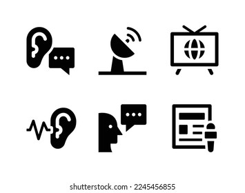 Conjunto simple de iconos sólidos vectores relacionados con el diario de noticias. Contiene íconos como Gossip, Satellite, Tv News y más.