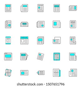 simple set of news, newspaper filled line icons isolated on white background and suitable for UI, app, web, and software.