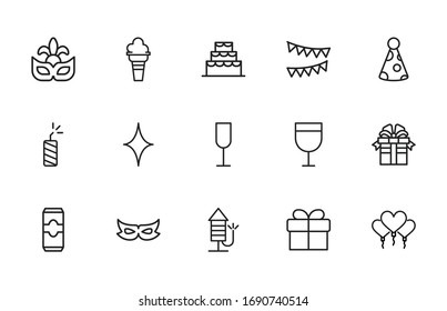 Simple set of night party modern thin line icons. Trendy design. Pack of stroke icons. Vector illustration isolated on a white background. Premium quality symbols.