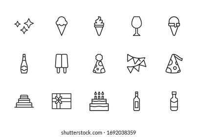 Simple set of night party modern thin line icons. Trendy design. Pack of stroke icons. Vector illustration isolated on a white background. Premium quality symbols.