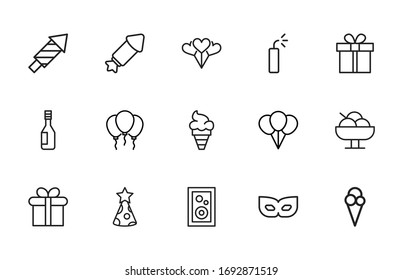Simple set of night party modern thin line icons. Trendy design. Pack of stroke icons. Vector illustration isolated on a white background. Premium quality symbols.