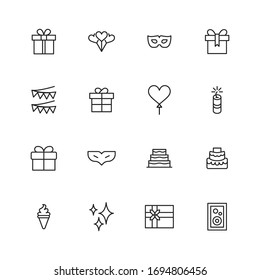 Sencillo conjunto de modernos iconos de línea delgada de fiesta nocturna. Diseño moderno. Paquete de iconos de trazo. Ilustración vectorial aislada en un fondo blanco. Símbolos de calidad superior.