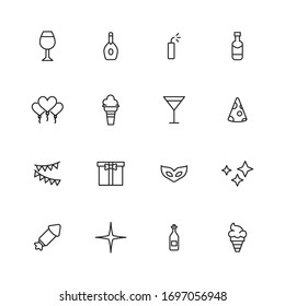 Simple set of night party modern thin line icons. Trendy design. Pack of stroke icons. Vector illustration isolated on a white background. Premium quality symbols.