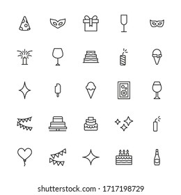 Simple set of night party modern thin line icons. Trendy design. Pack of stroke icons. Vector illustration isolated on a white background. Premium quality symbols.