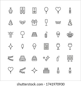 Simple set of night party modern thin line icons. Trendy design. Pack of stroke icons. Vector illustration isolated on a white background. Premium quality symbols.
