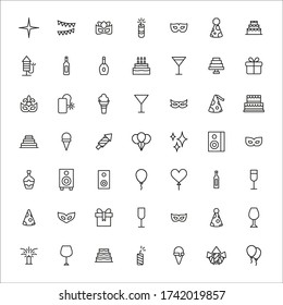 Simple set of night party modern thin line icons. Trendy design. Pack of stroke icons. Vector illustration isolated on a white background. Premium quality symbols.