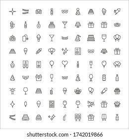 Simple set of night party modern thin line icons. Trendy design. Pack of stroke icons. Vector illustration isolated on a white background. Premium quality symbols.
