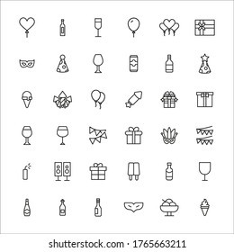 Simple set of night party modern thin line icons. Trendy design. Pack of stroke icons. Vector illustration isolated on a white background. Premium quality symbols.