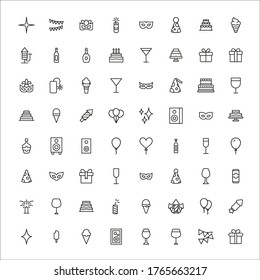 Simple set of night party modern thin line icons. Trendy design. Pack of stroke icons. Vector illustration isolated on a white background. Premium quality symbols.