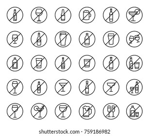 Simple set of no alcohol related outline icons. Elements for mobile concept and web apps. Thin line vector icons for website design and development, app development. Premium pack.