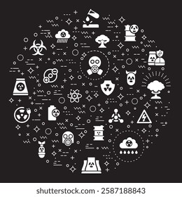 Simple Set of Nuclear And biohazard Technology Related Vector Line Illustration. Contains such Icons as energy, power, danger, atom, bomb, plant, barrel, molecule, radiation And Other Elements. 