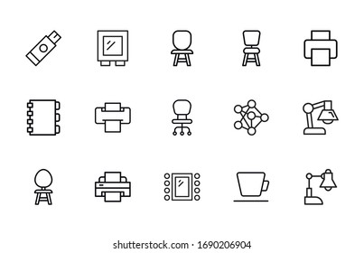 Simple set of office icons in trendy line style. Modern vector symbols, isolated on a white background. Linear pictogram pack. Line icons collection for web apps and mobile concept.