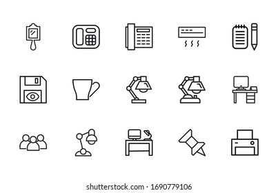 Simple set of office icons in trendy line style. Modern vector symbols, isolated on a white background. Linear pictogram pack. Line icons collection for web apps and mobile concept.