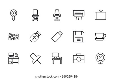 Einfache Set von Bürosymbolen im trendigen Linienstil. Moderne Vektorillustration-Symbole einzeln auf weißem Hintergrund. Lineare Piktogrammpackung. Kollektion von Line-Icons für Web-Apps und mobiles Konzept.
