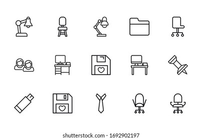 Simple set of office icons in trendy line style. Modern vector symbols, isolated on a white background. Linear pictogram pack. Line icons collection for web apps and mobile concept.