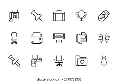 Simple set of office icons in trendy line style. Modern vector symbols, isolated on a white background. Linear pictogram pack. Line icons collection for web apps and mobile concept.