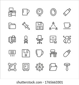 Conjunto simple de iconos de oficina en estilo de línea de moda. Símbolos vectoriales modernos, aislados en un fondo blanco. Envase para pictogramas lineales. Colección de iconos de línea para aplicaciones web y concepto móvil.