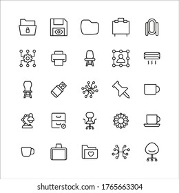 Simple set of office icons in trendy line style. Modern vector symbols, isolated on a white background. Linear pictogram pack. Line icons collection for web apps and mobile concept.