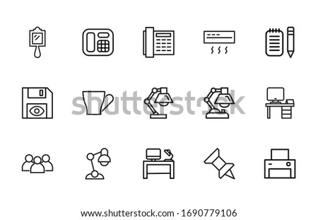 Simple set of office icons in trendy line style. Modern vector symbols, isolated on a white background. Linear pictogram pack. Line icons collection for web apps and mobile concept.