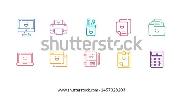 Simple Set Office Kawaii Vector Line Stock Vector Royalty Free