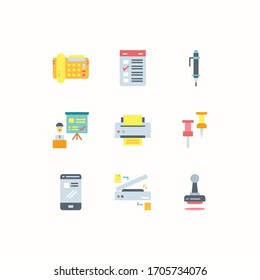 Einfache Set von Vektorillustration-Flachsymbolen für Office