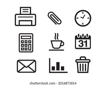 Conjunto simple de iconos de línea de vectores relacionados con Office. 