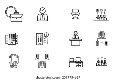 Simple Set of Office Related Vector Line Icons. Contains such Icons as Business branch,  trade, working time and more