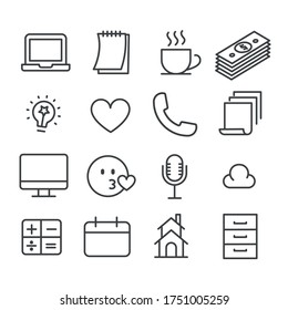 Simple set of office supplies icon isolated modern outline on white background