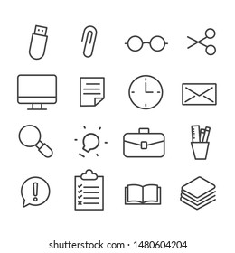 Simple set of office supplies icons isolated on white background