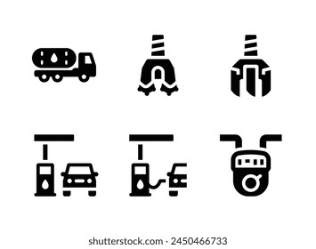 Conjunto simple de iconos sólidos de Vector relacionados con petróleo y gas. Contiene iconos como camión de petróleo, broca, gasolinera y más.