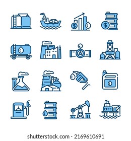 Conjunto simple de iconos de línea de vectores relacionados con la industria del aceite. signo de estilo lineal para concepto móvil y diseño web. icono de vector de línea. Símbolo, ilustración del logotipo.