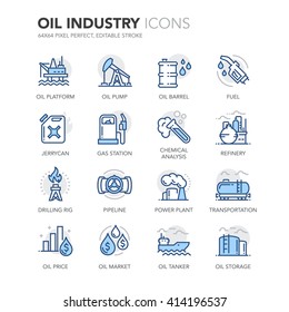 Simple Set of Oil Industry Related Color Vector Line Icons. 
Contains such Icons as Jerrycan, Oil Tanker, Power Plant, Fuel, Gas Station, Oil Platform and more. Editable Stroke. 64x64 Pixel Perfect. 