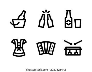 Simple Set of Oktoberfest Related Vector Line Icons. Contains Icons as Cold Drink, Cheers, Dirndl, Accordion and more.